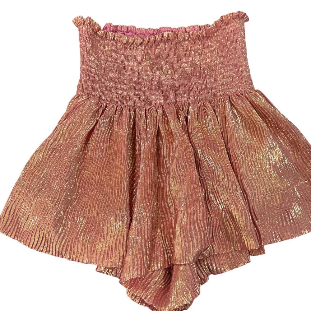Queen of Sparkles Hannah Metallic Pink Gold Flowy Shorts Skort XS
